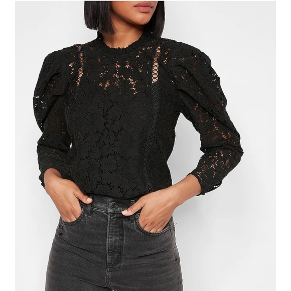 Express Tops - Express Black Lace Puff Sleeve Top